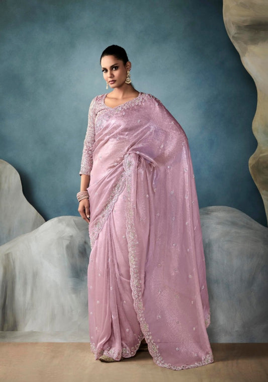 Opulent Mauve Tissue With Hand Work Tissue Saree