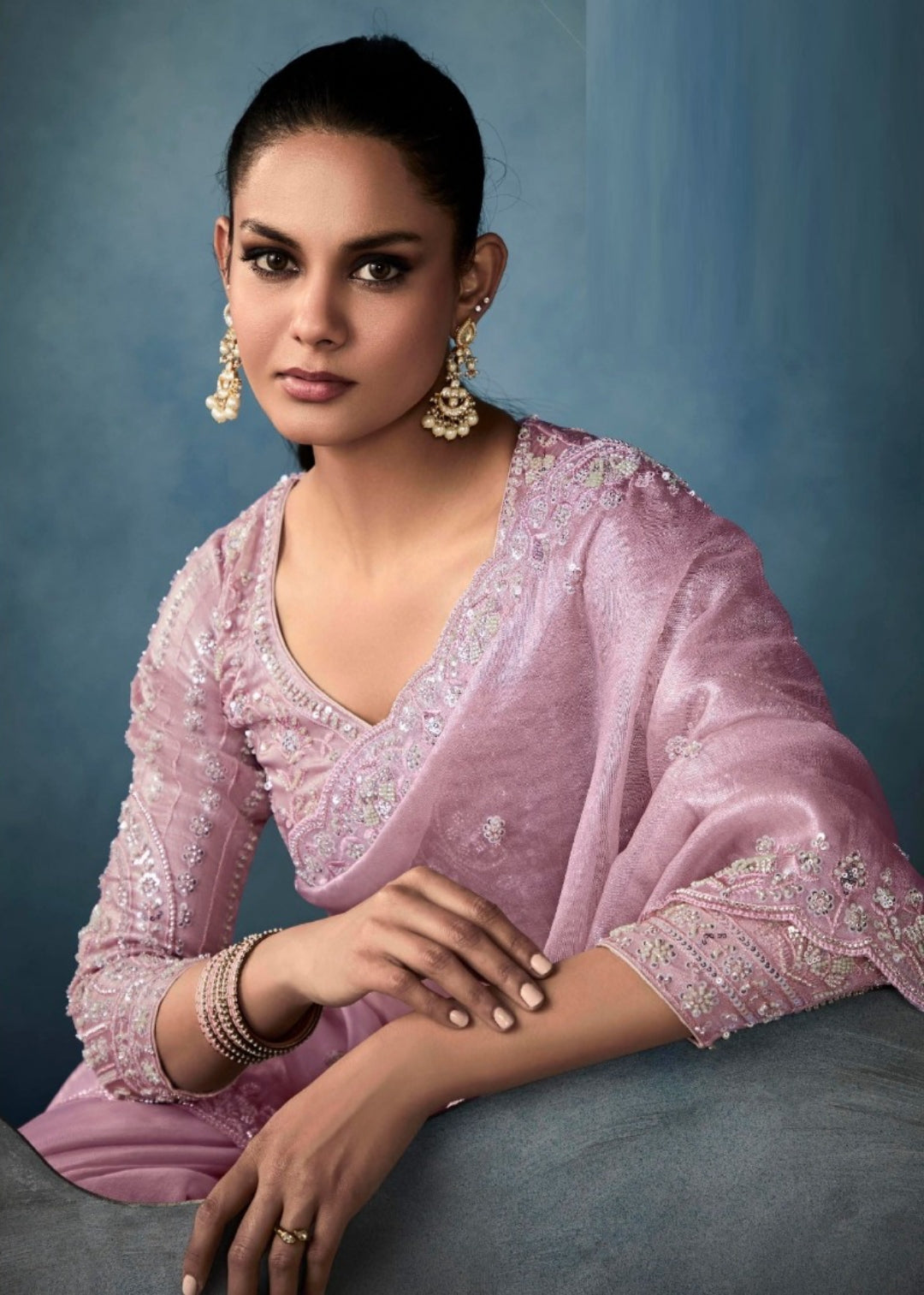 Opulent Mauve Tissue With Hand Work Tissue Saree