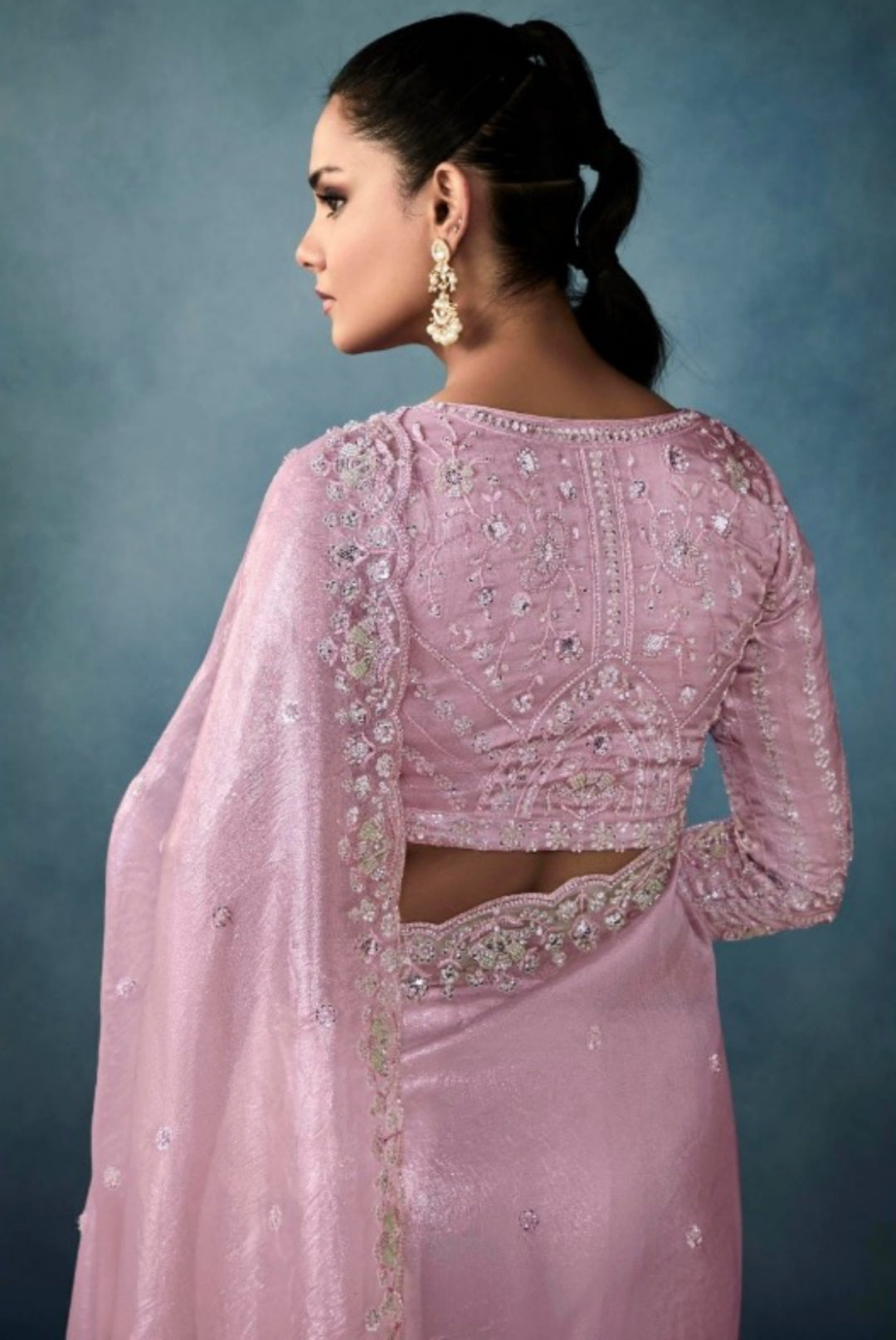 Opulent Mauve Tissue With Hand Work Tissue Saree