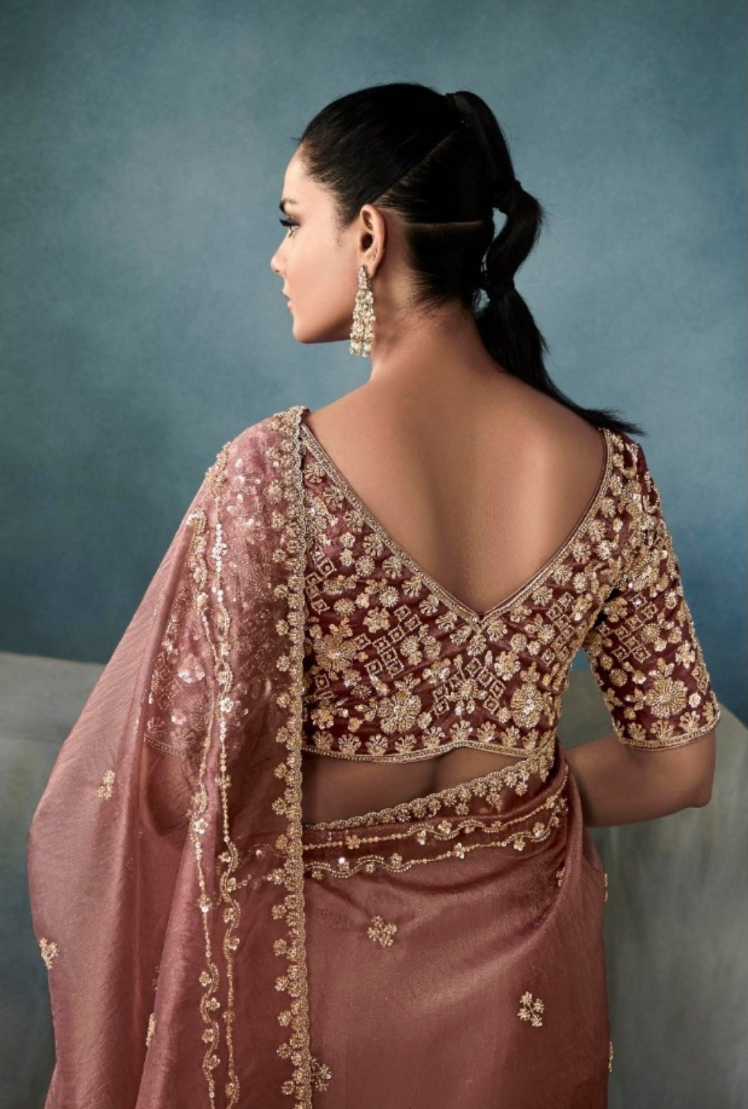 Trendy Rust Tissue With Hand Work Tissue Saree