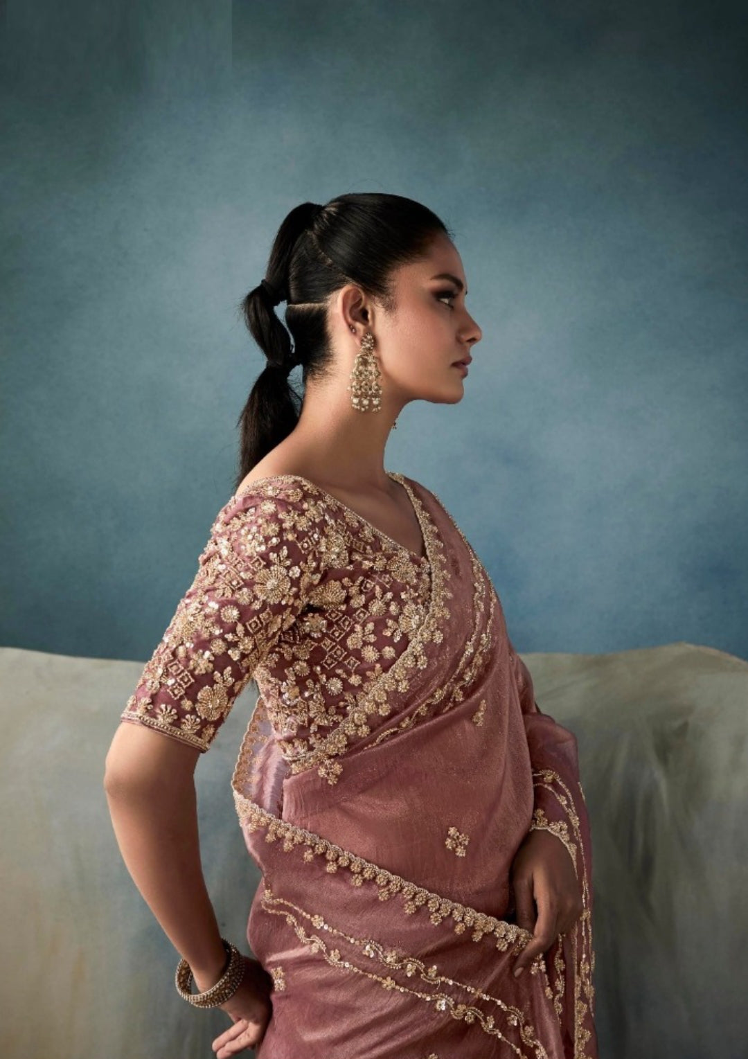 Trendy Rust Tissue With Hand Work Tissue Saree