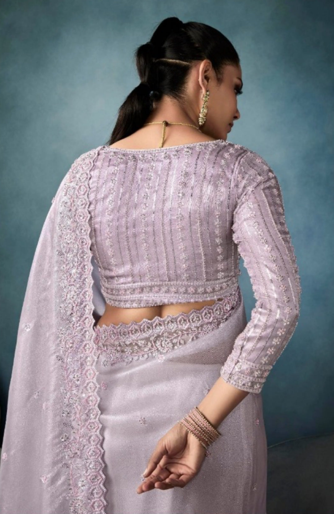 Dazzling Grey Tissue With Hand Work Tissue Saree