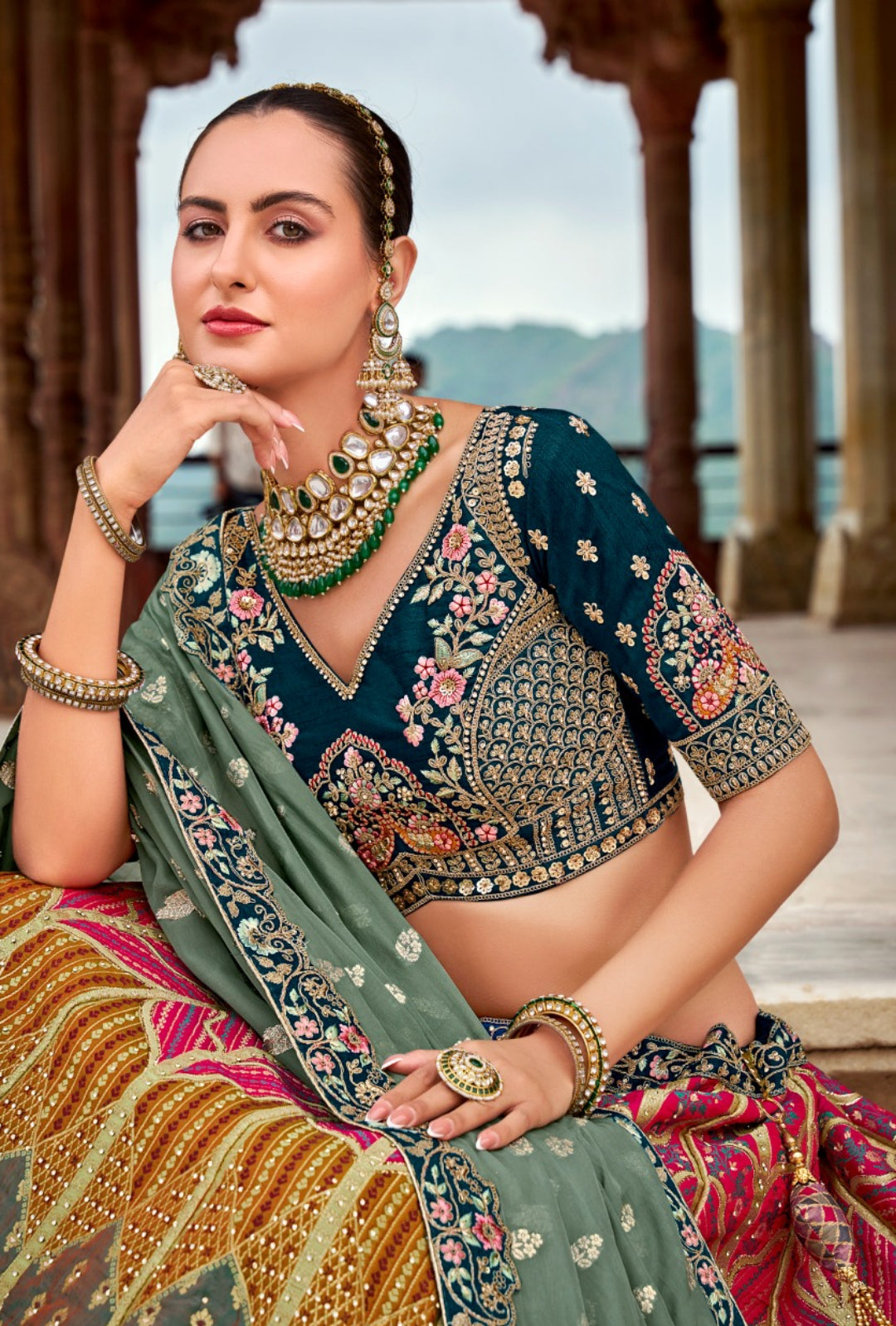 Refined Multicolor Banarasi Silk Bridal Lehenga