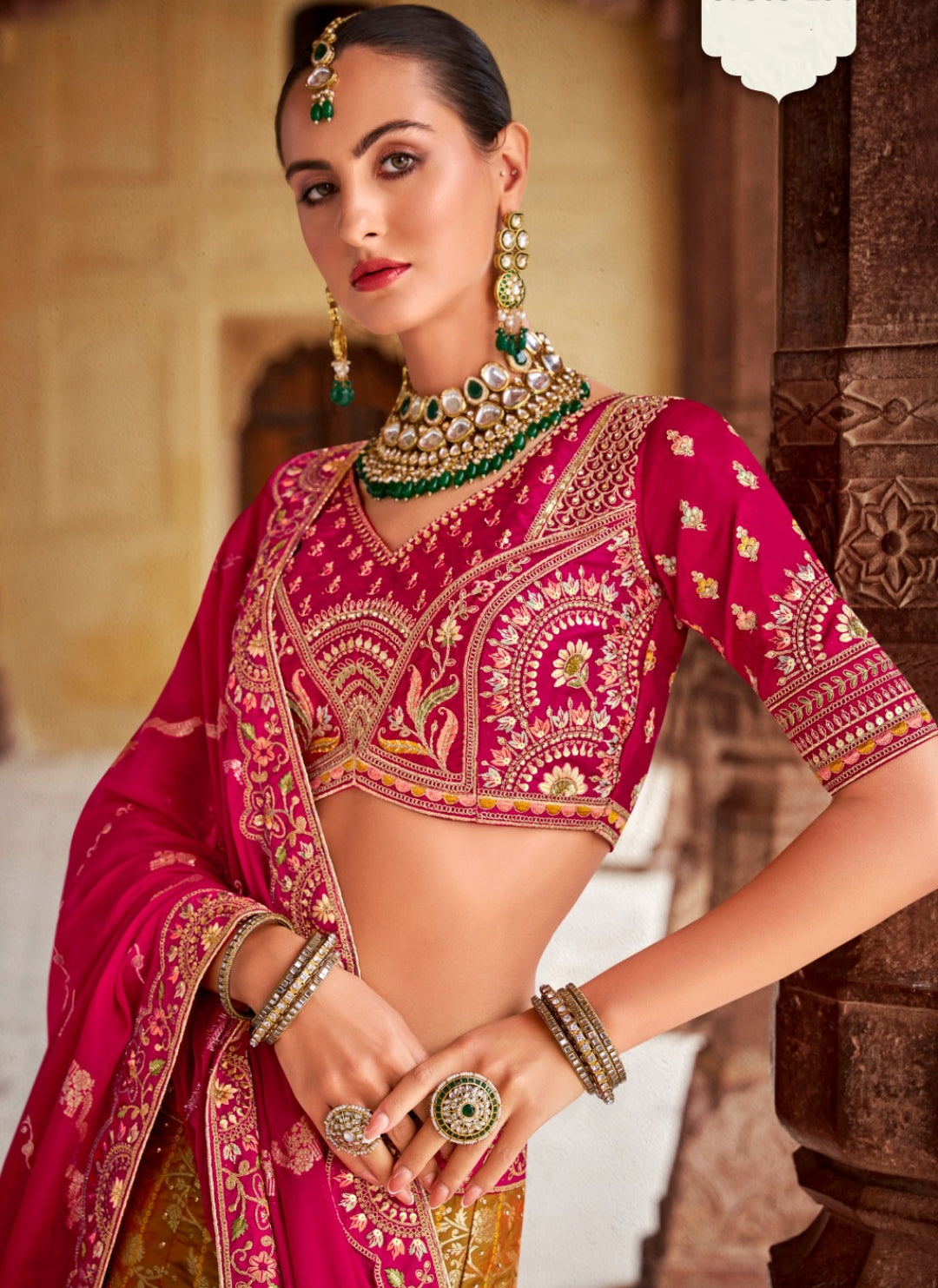 Polished Dark Pink Banarasi Silk Bridal Lehenga