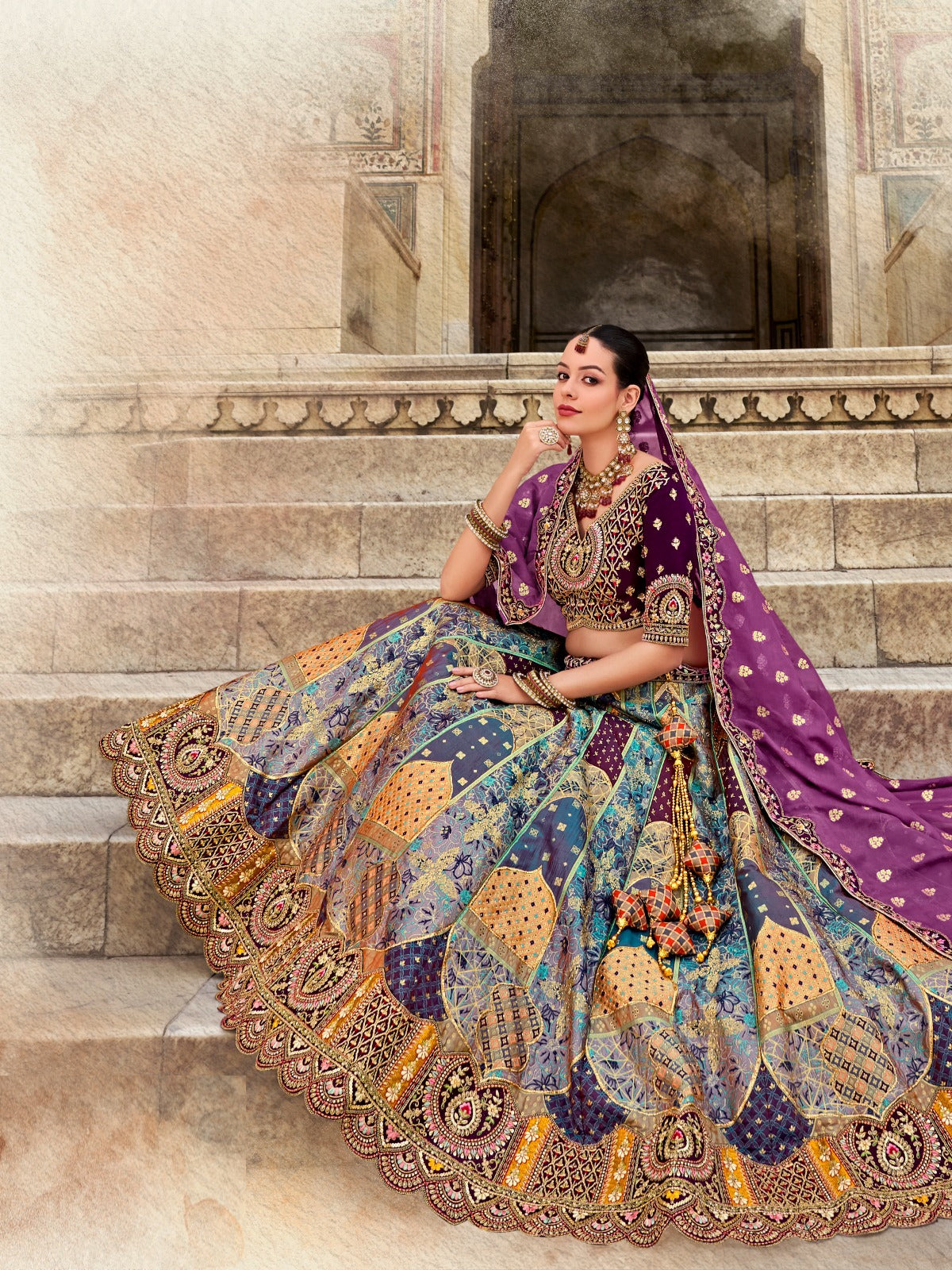 Opulent Burgundy Banarasi Silk Bridal Lehenga