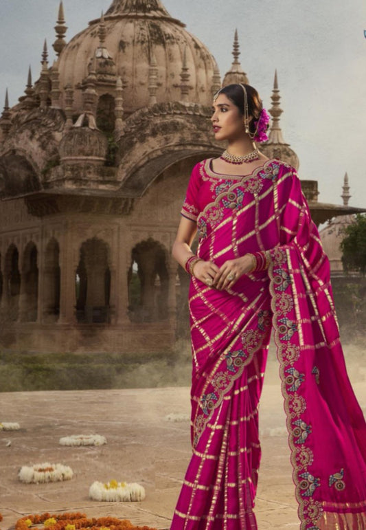 Women Pink Silk Embroidery Saree
