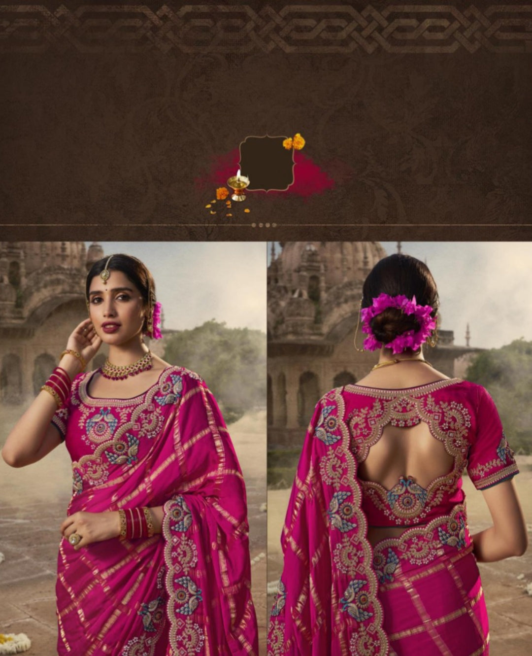 Women Pink Silk Embroidery Saree