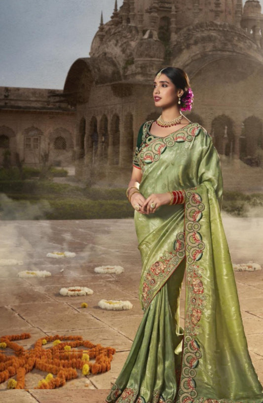 Women Green Silk Embroidery Saree