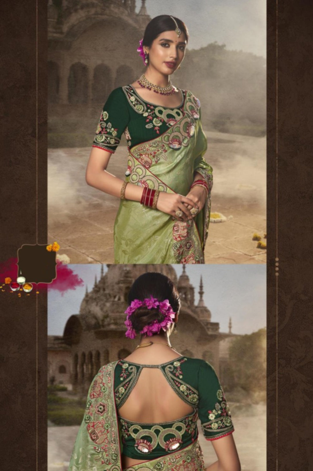 Women Green Silk Embroidery Saree