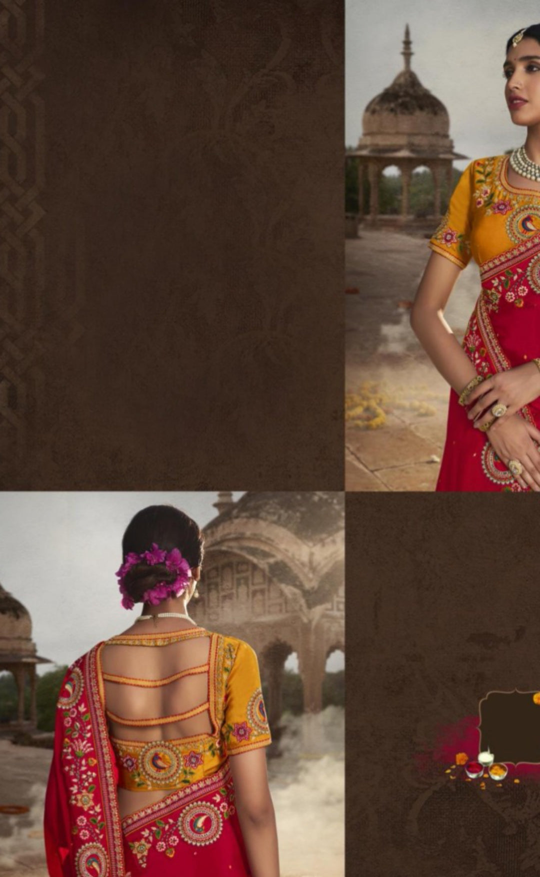 Women Pink And Mustard Silk Embroidery Saree