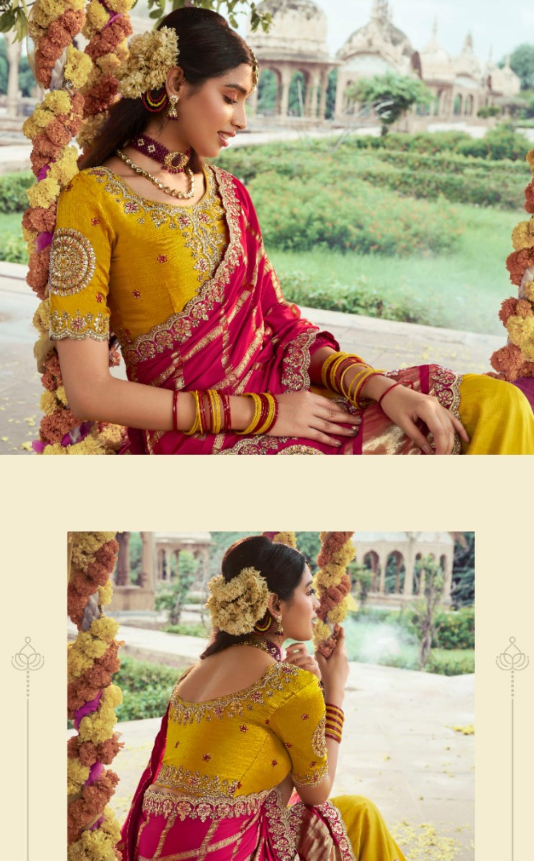 Women Yellow And Pink Silk Embroidery Saree