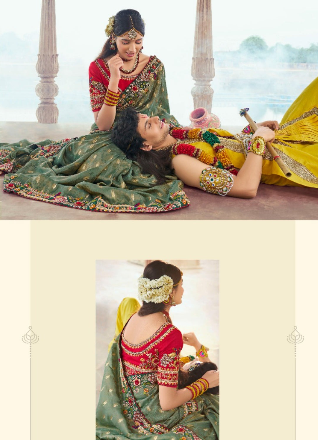 Women Green And Red Silk Embroidery Saree