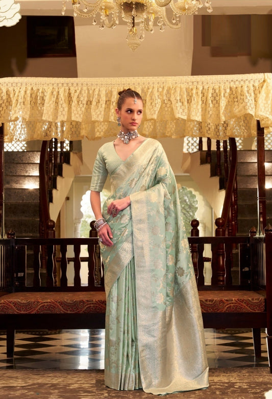 Women Sea Green Satin Silk Saree