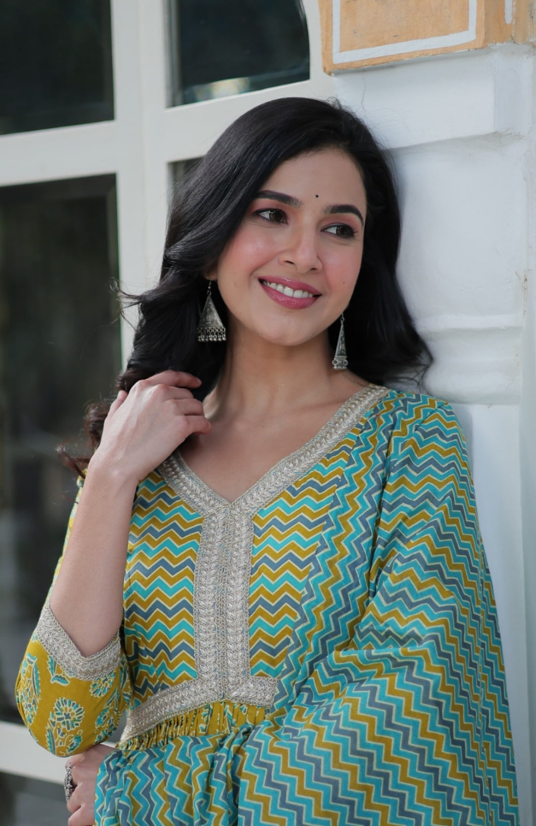 Women Mustard Cotton Anarkali Suit Set