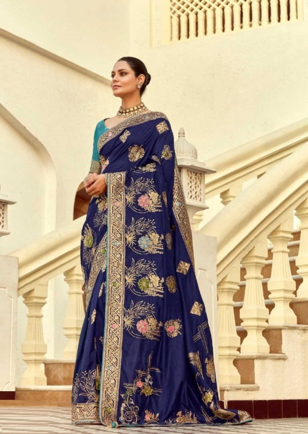 Immaculate Navy Blue Silk Banarasi Silk Saree