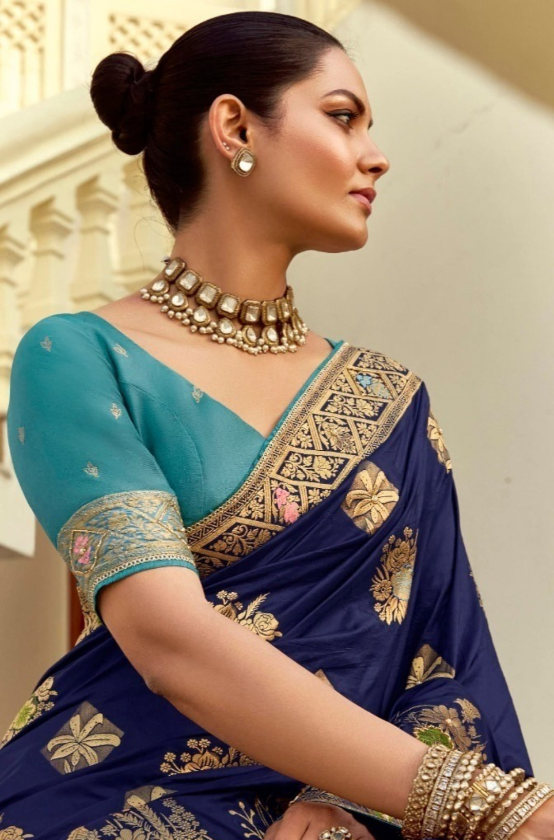 Immaculate Navy Blue Silk Banarasi Silk Saree