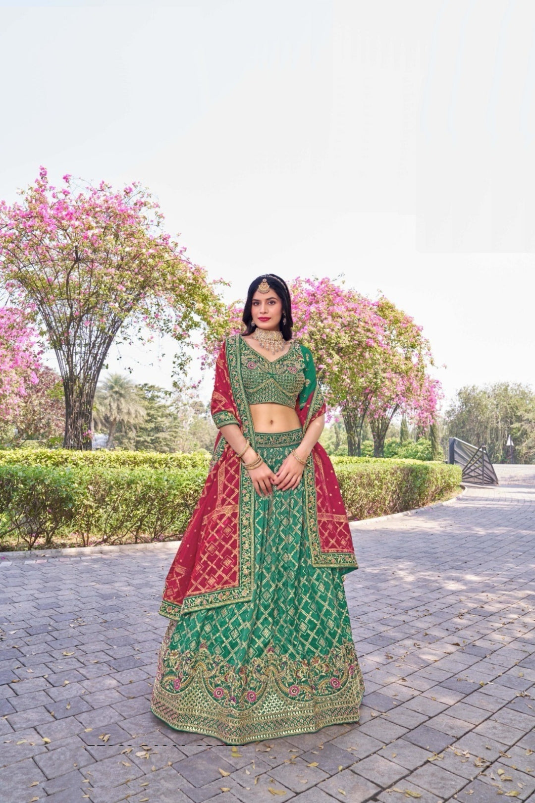 Lovely Rama Green Banarasi Silk Traditional Lehenga