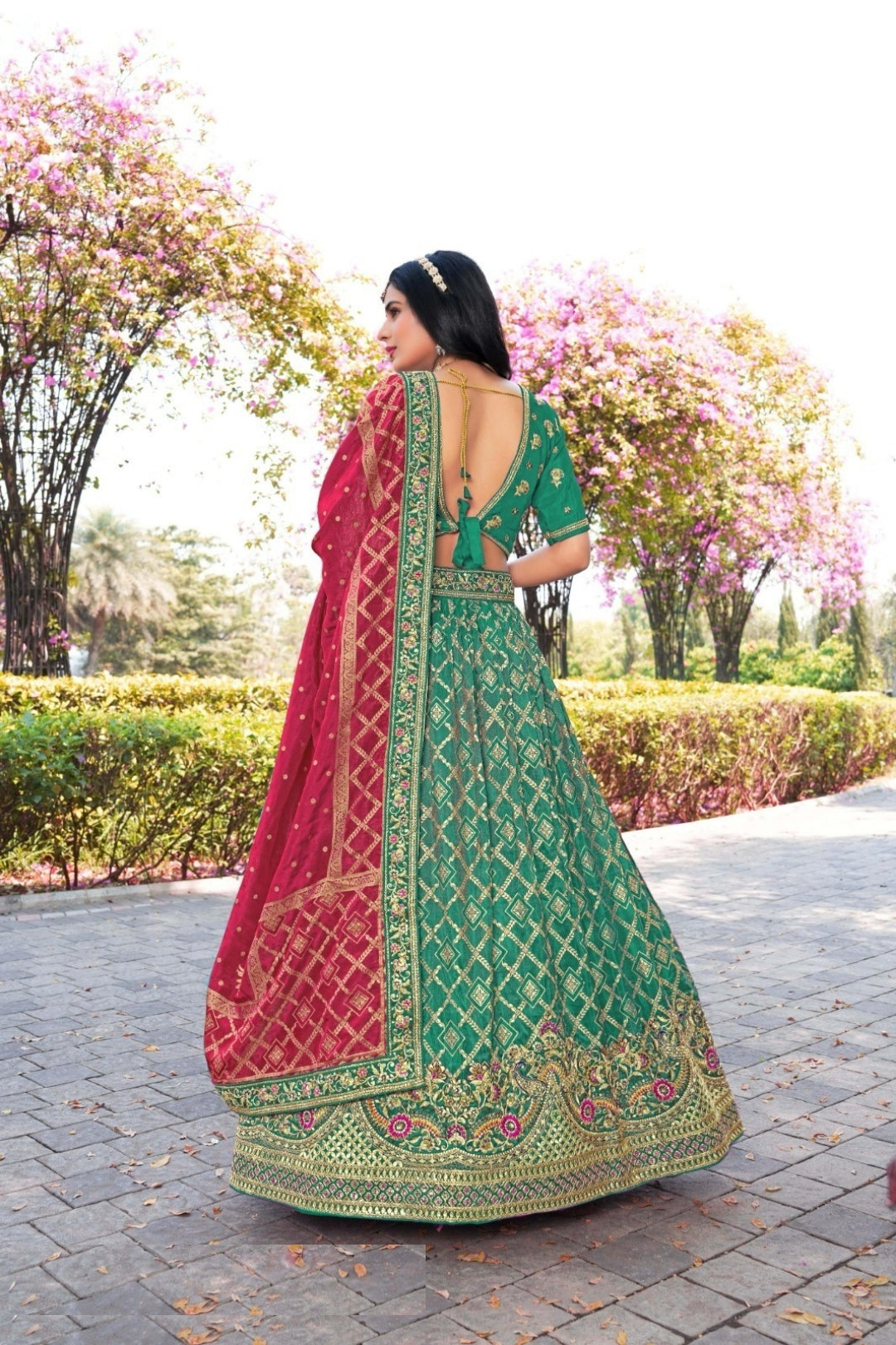 Lovely Rama Green Banarasi Silk Traditional Lehenga