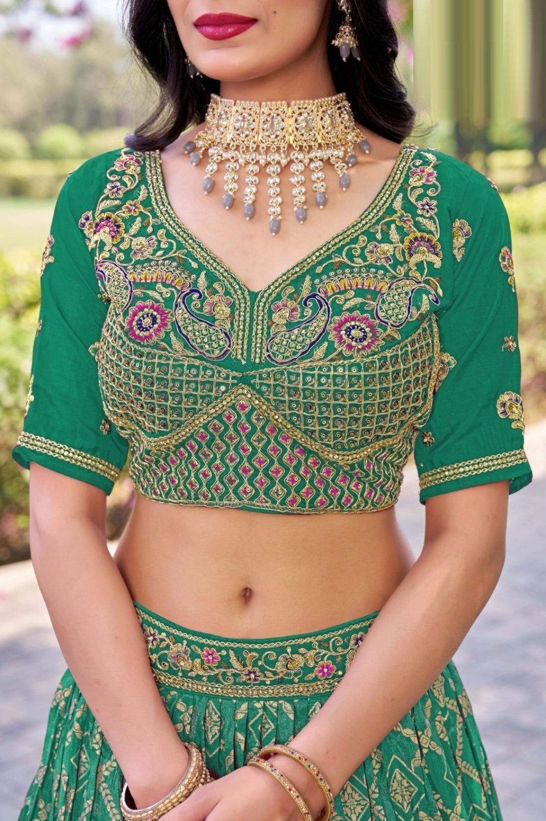 Lovely Rama Green Banarasi Silk Traditional Lehenga