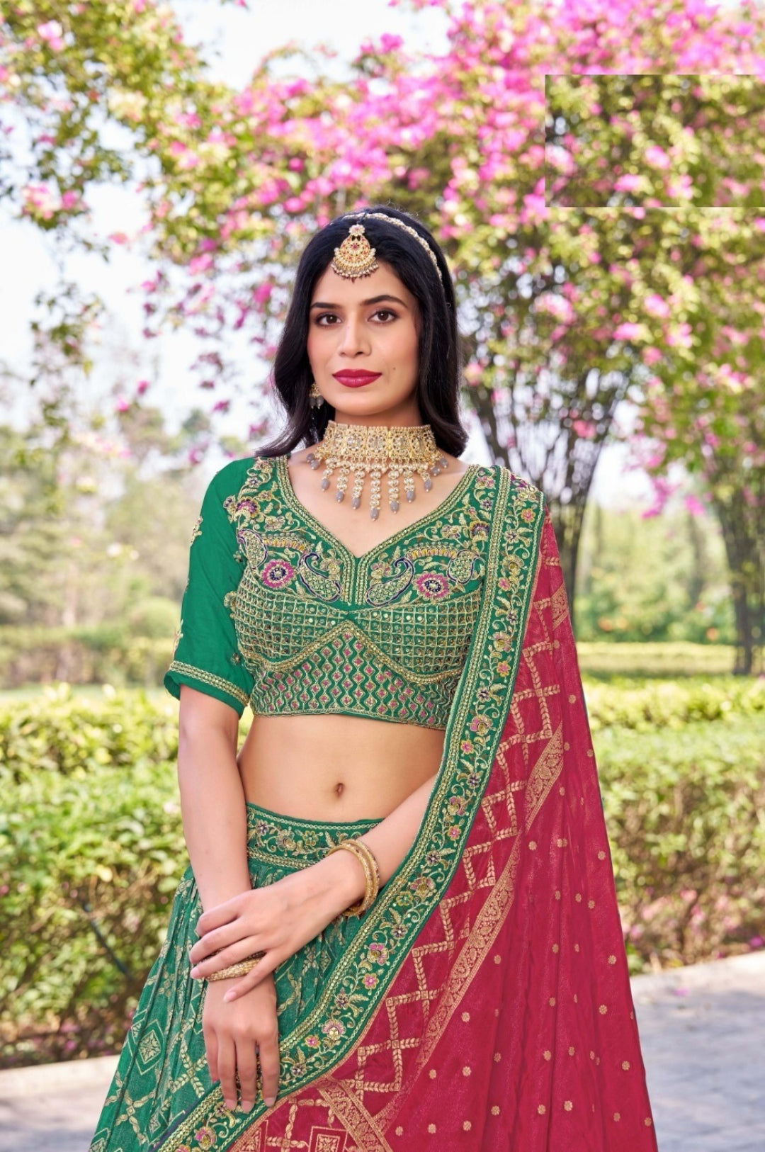 Lovely Rama Green Banarasi Silk Traditional Lehenga