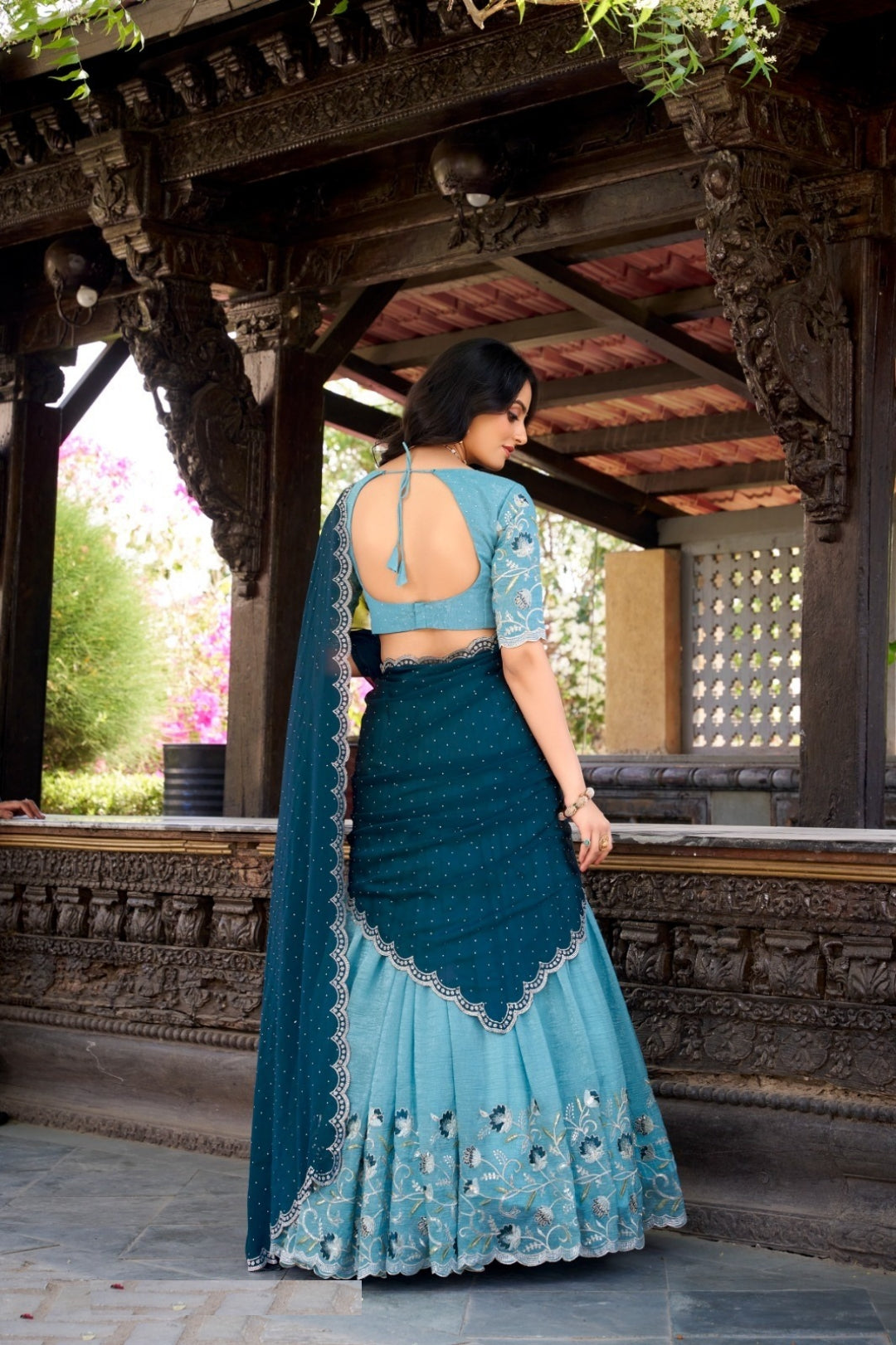 Timeless Blue Silk Glory Sequins And Thread Embroidery Work Stylish Lehenga