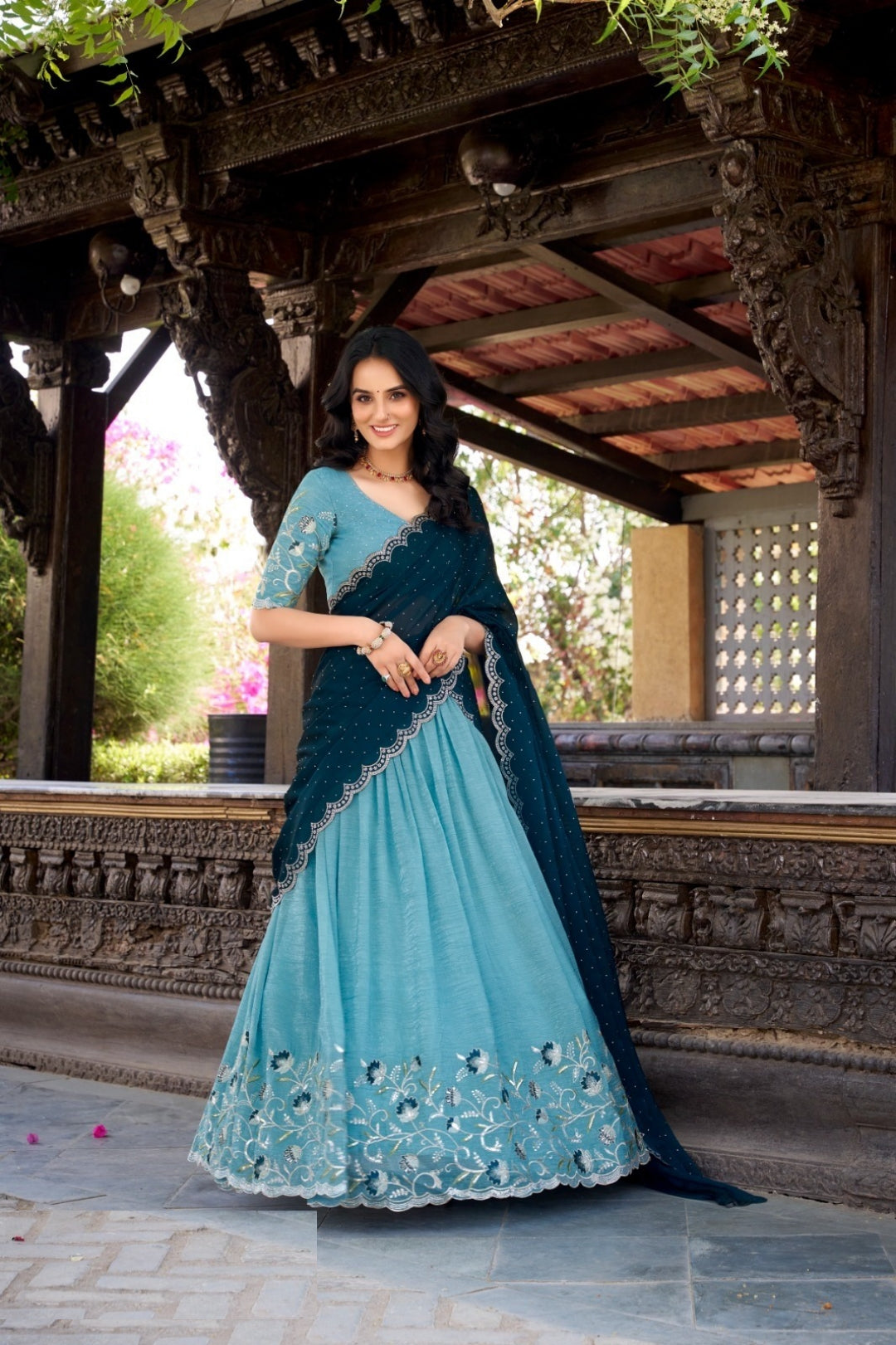Timeless Blue Silk Glory Sequins And Thread Embroidery Work Stylish Lehenga