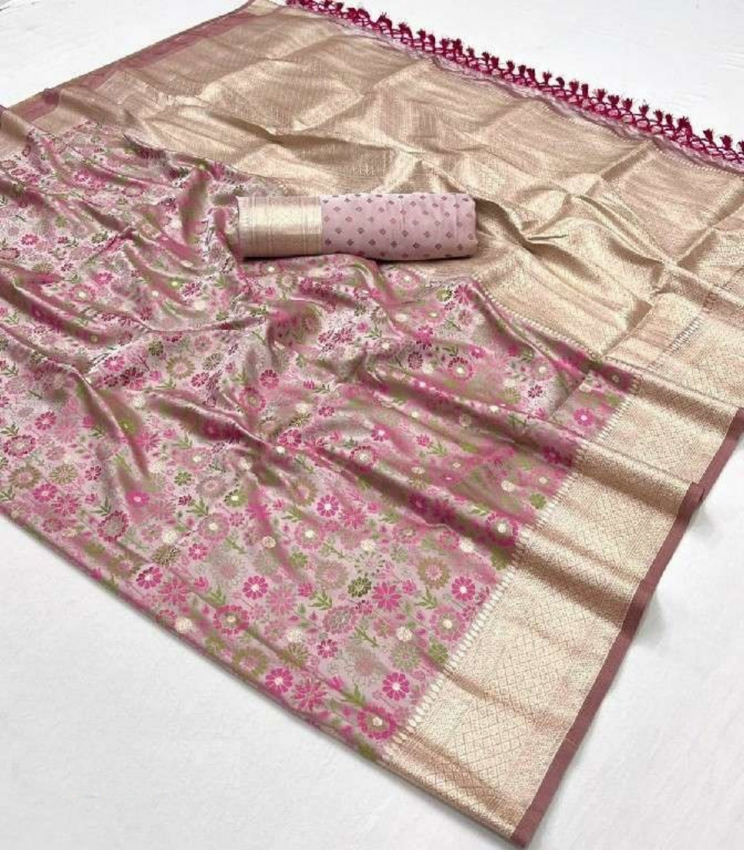 Women Mauve Satin Handloom Weaving Silk Saree