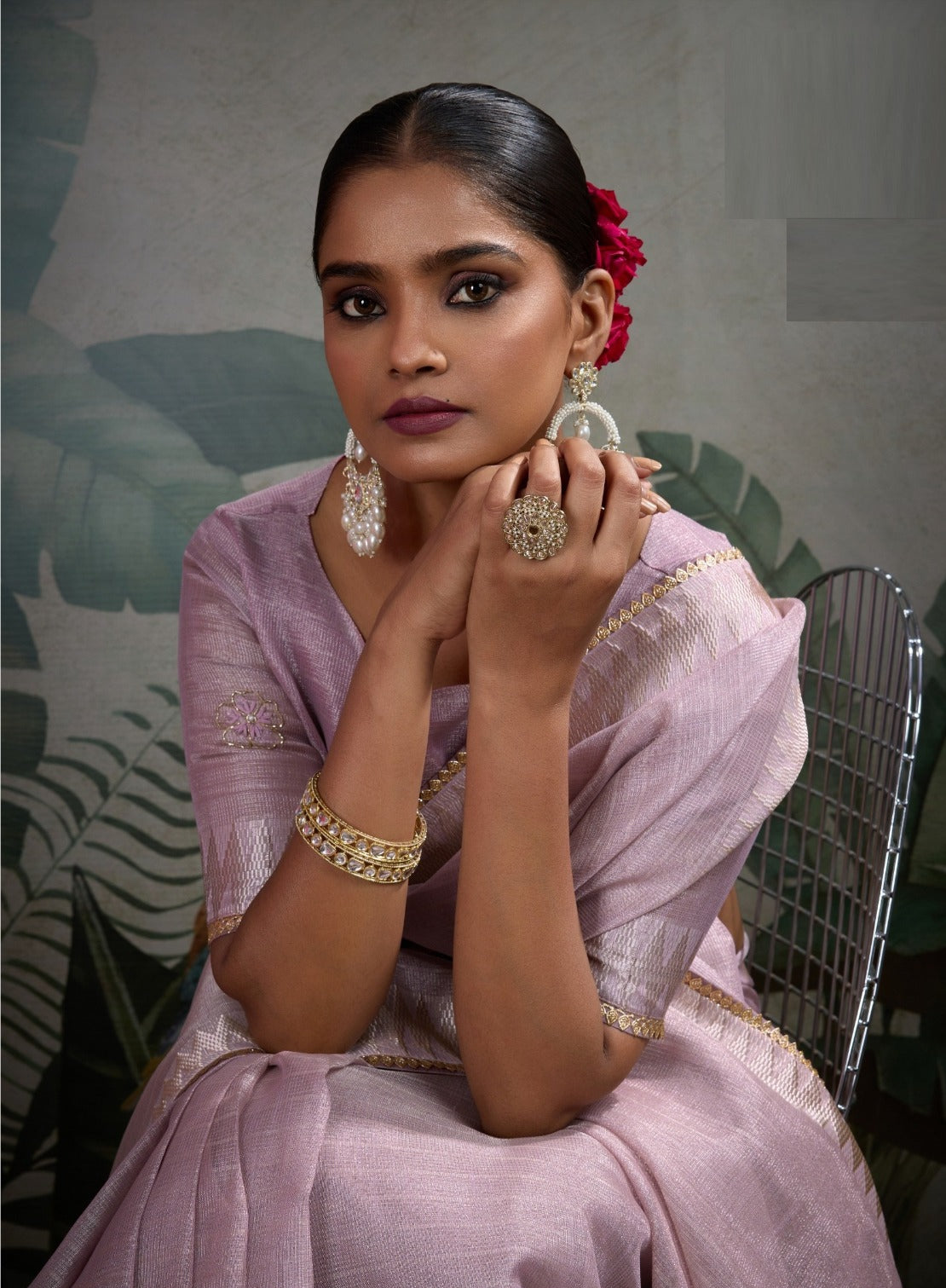 Women Lilac Linen Tissue Tissue Saree