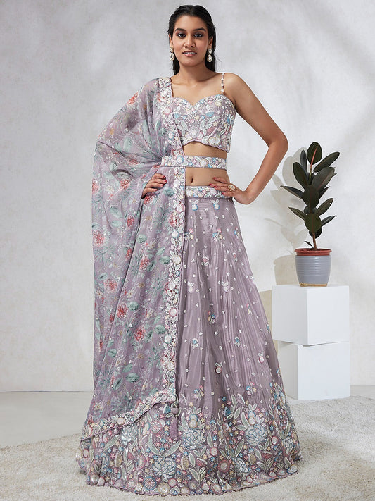 Exquisite Mauve Silk Chiffon Bridal Lehenga