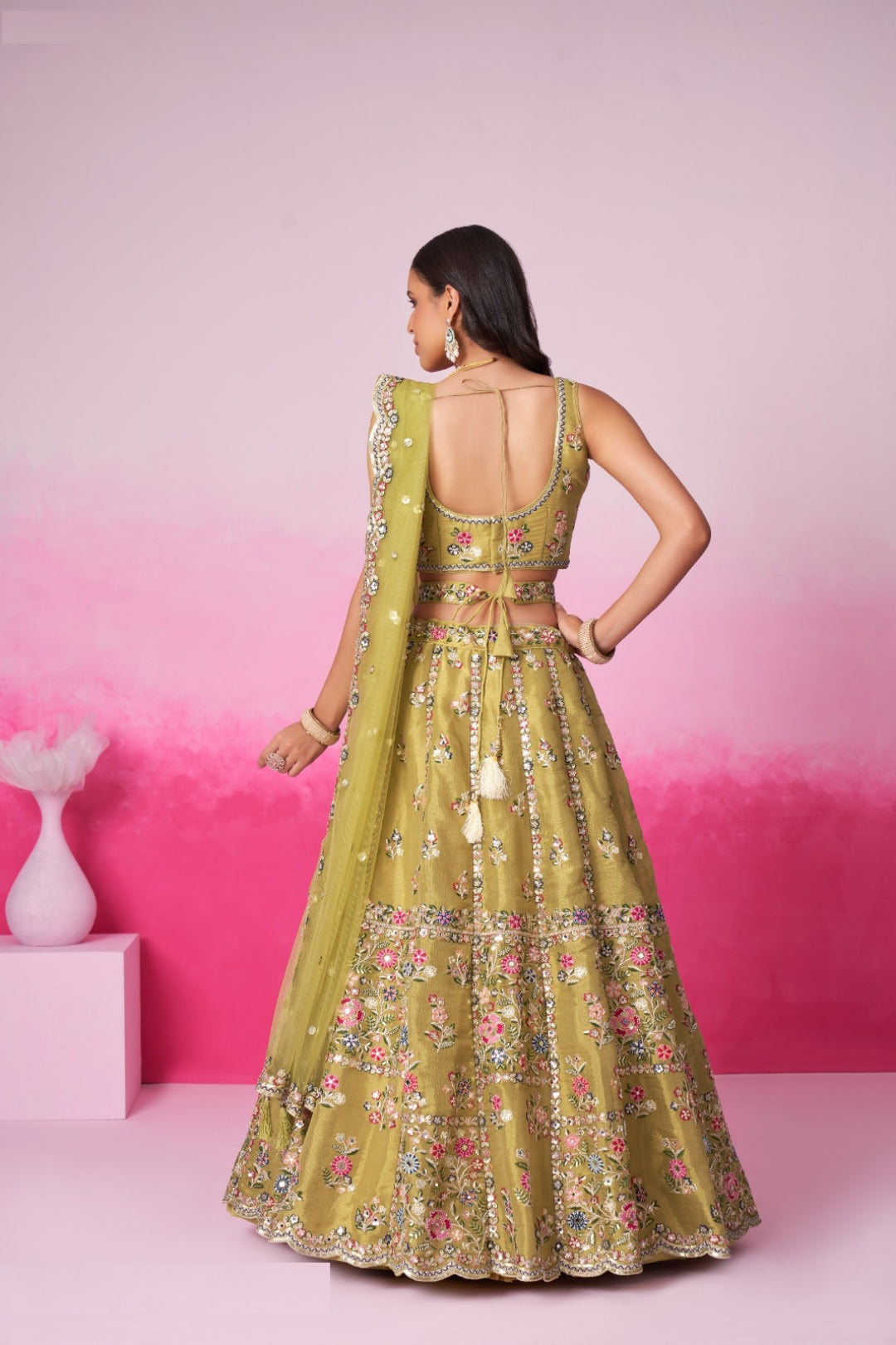 Glamorous Mustard Net With Embroidery Work Bridal Lehenga