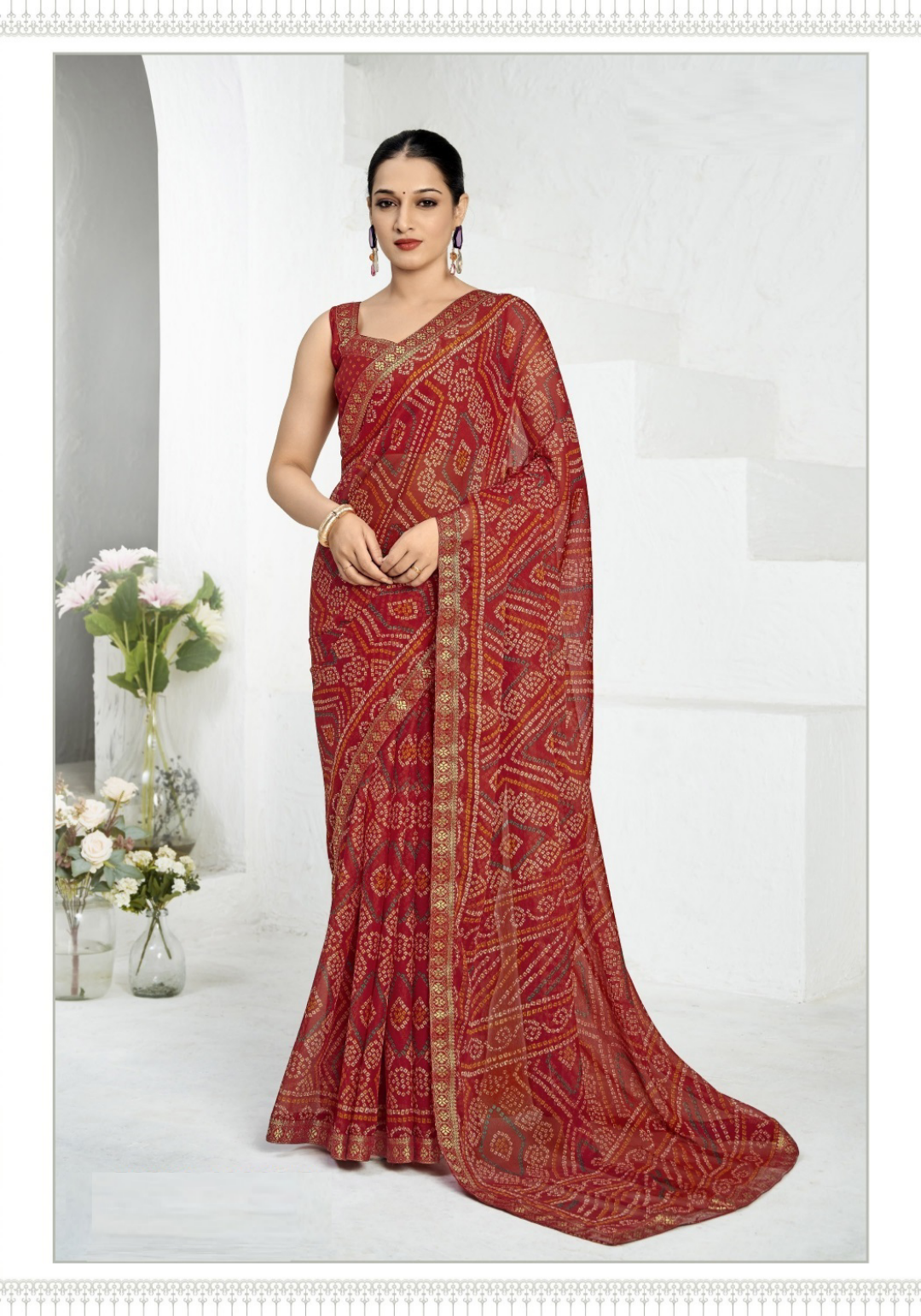 Women Maroon Chiffo Vibrant Saree