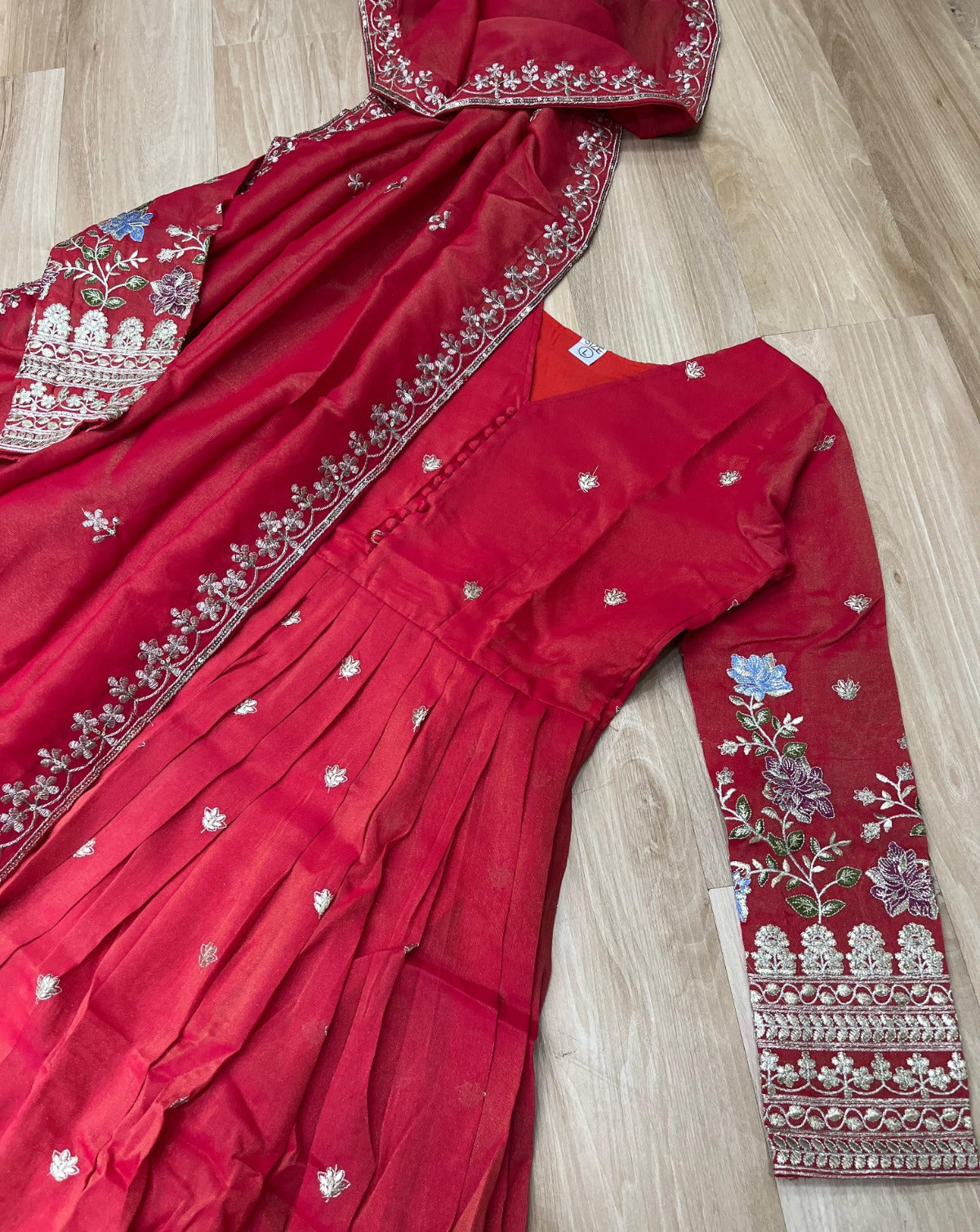 Lustrous Red Viscose Gowns With Dupatta