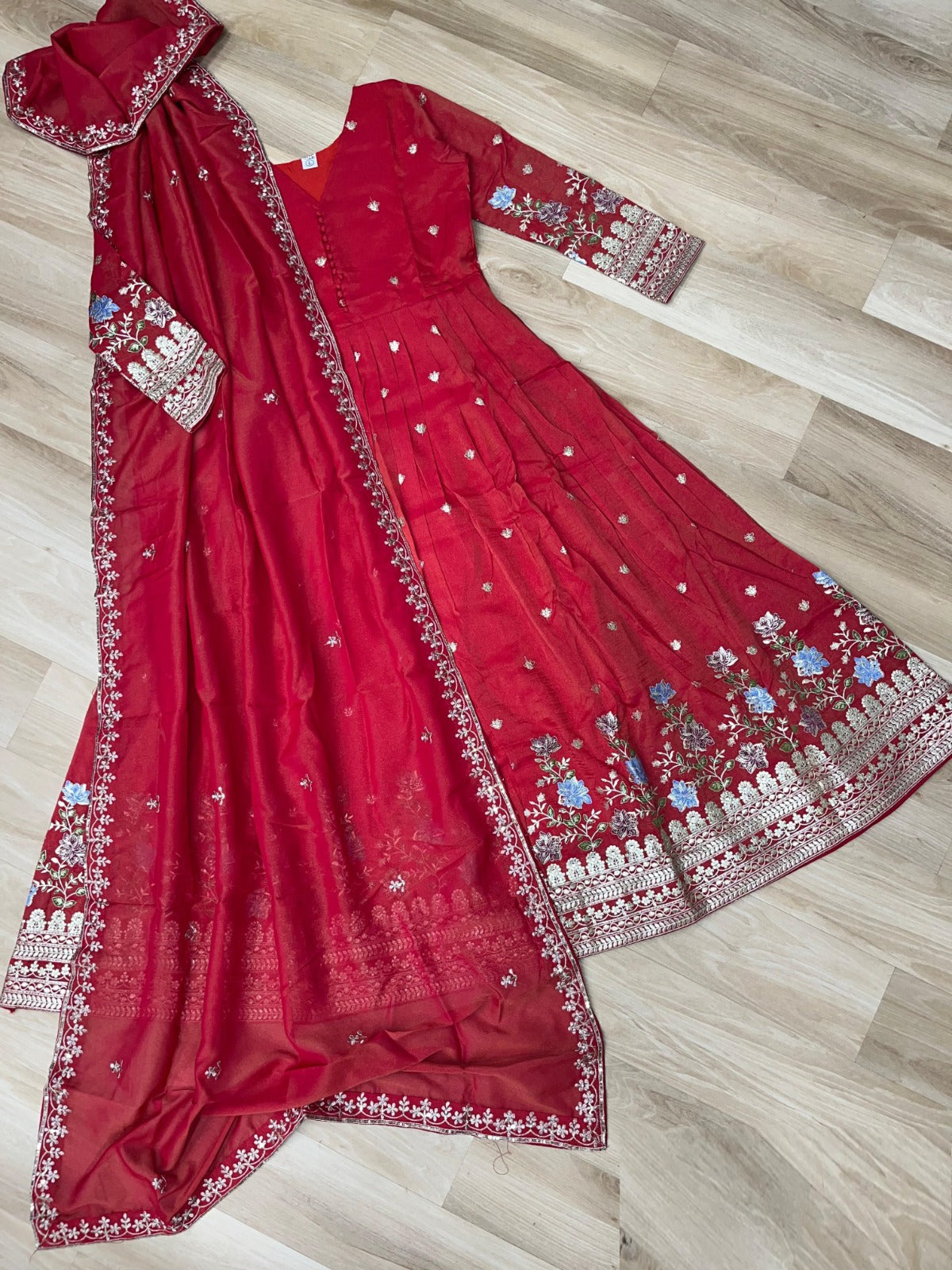 Lustrous Red Viscose Gowns With Dupatta