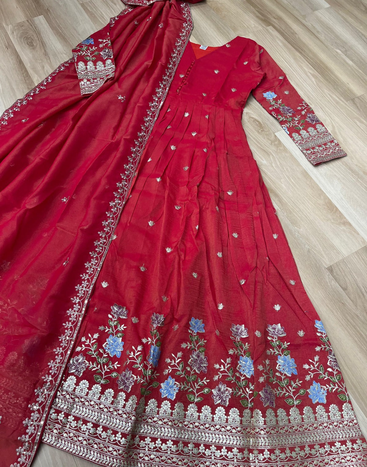 Lustrous Red Viscose Gowns With Dupatta