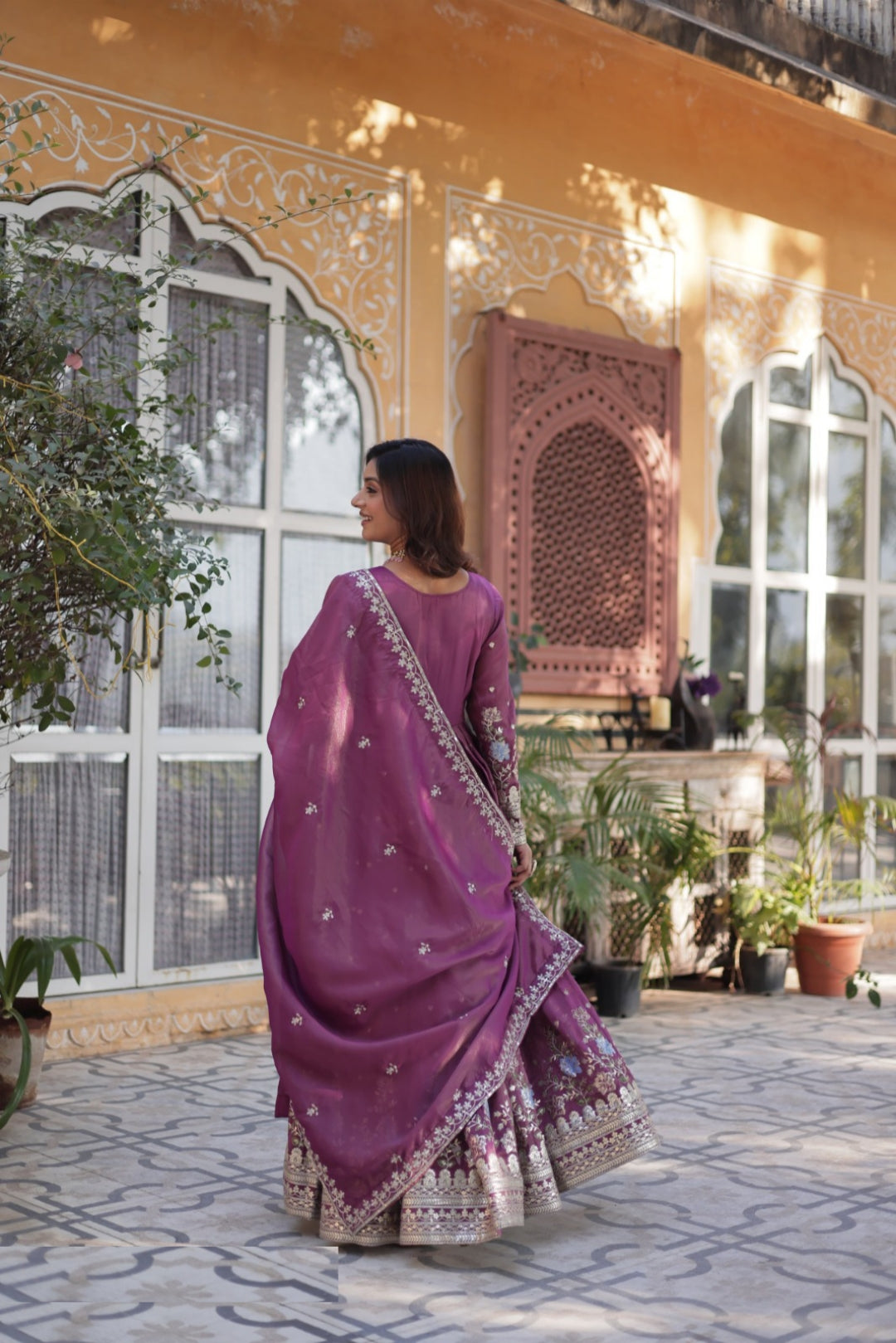 Avant-Garde Purple Viscose Gowns With Dupatta