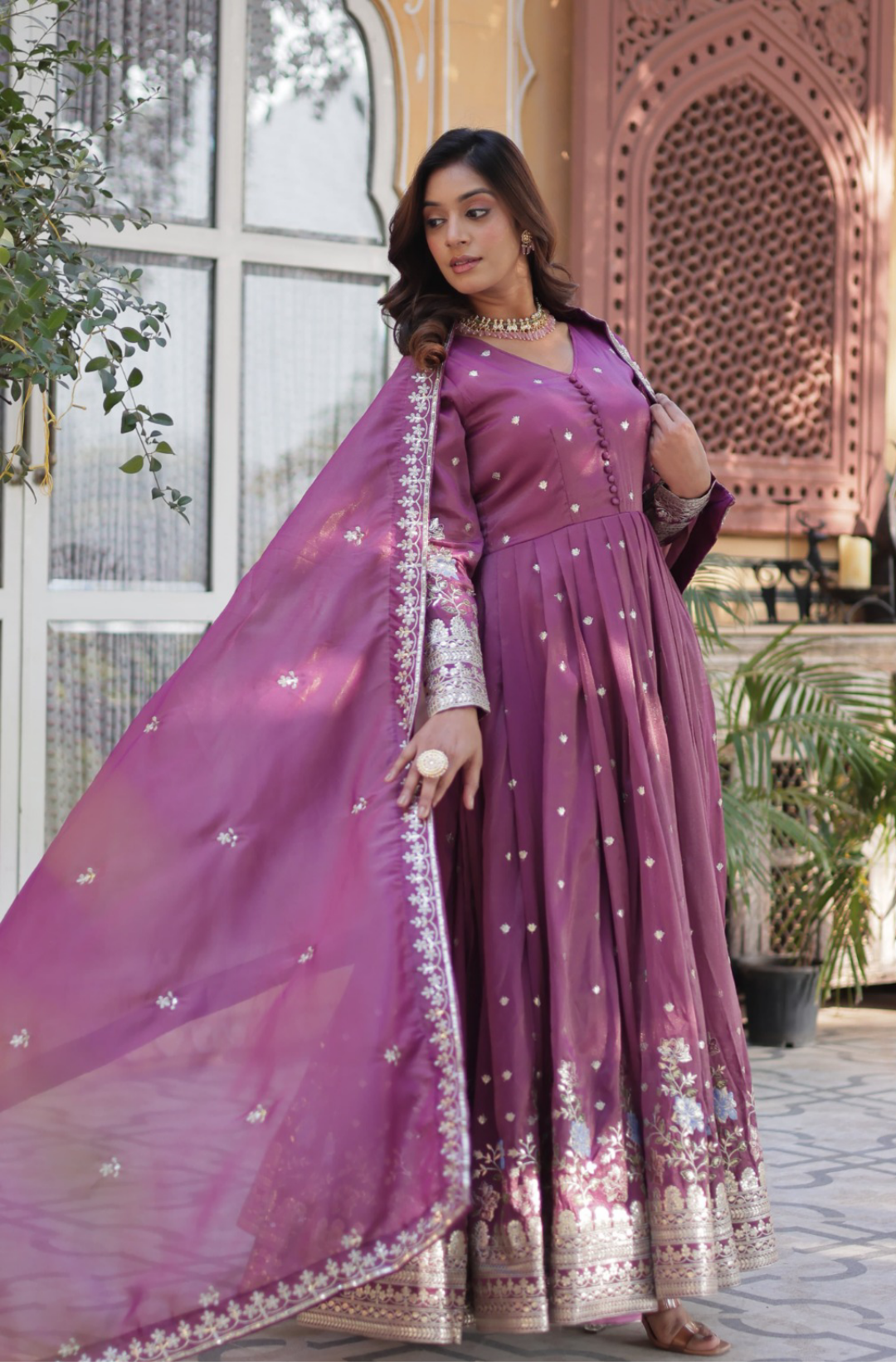 Avant-Garde Purple Viscose Gowns With Dupatta