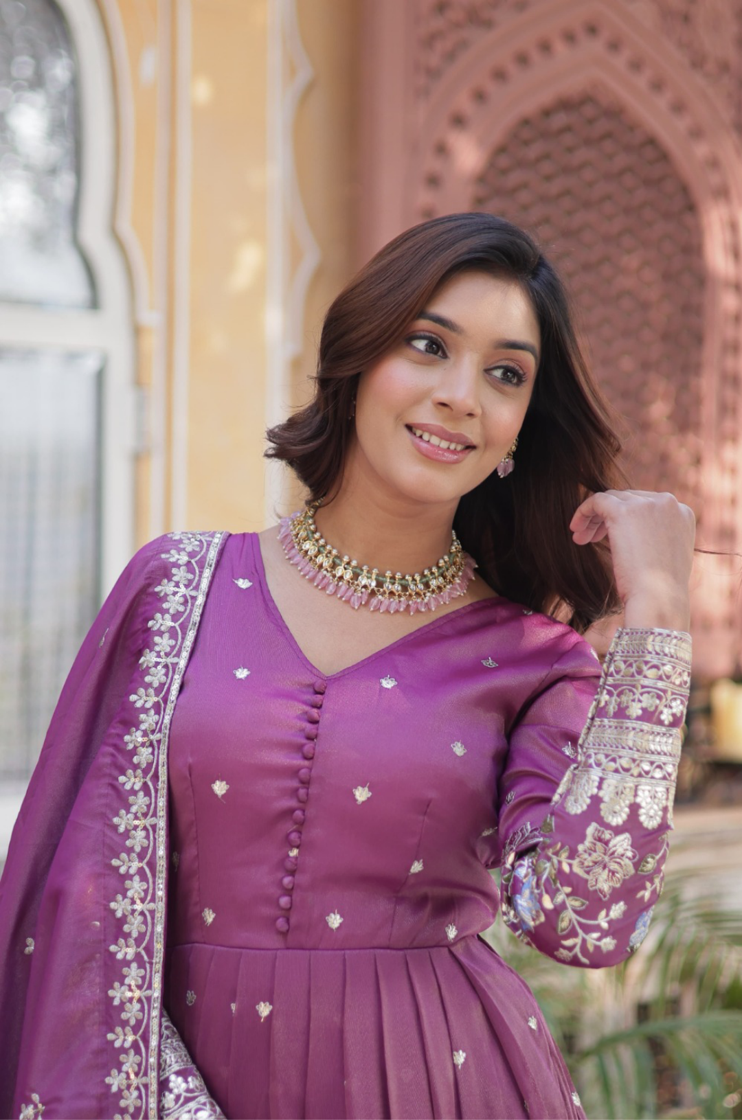 Avant-Garde Purple Viscose Gowns With Dupatta