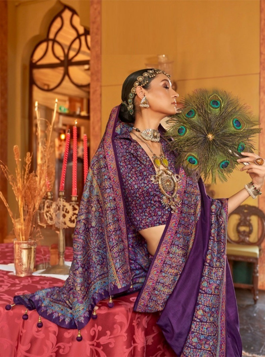 Women Purple Silk Kashmiri Saree