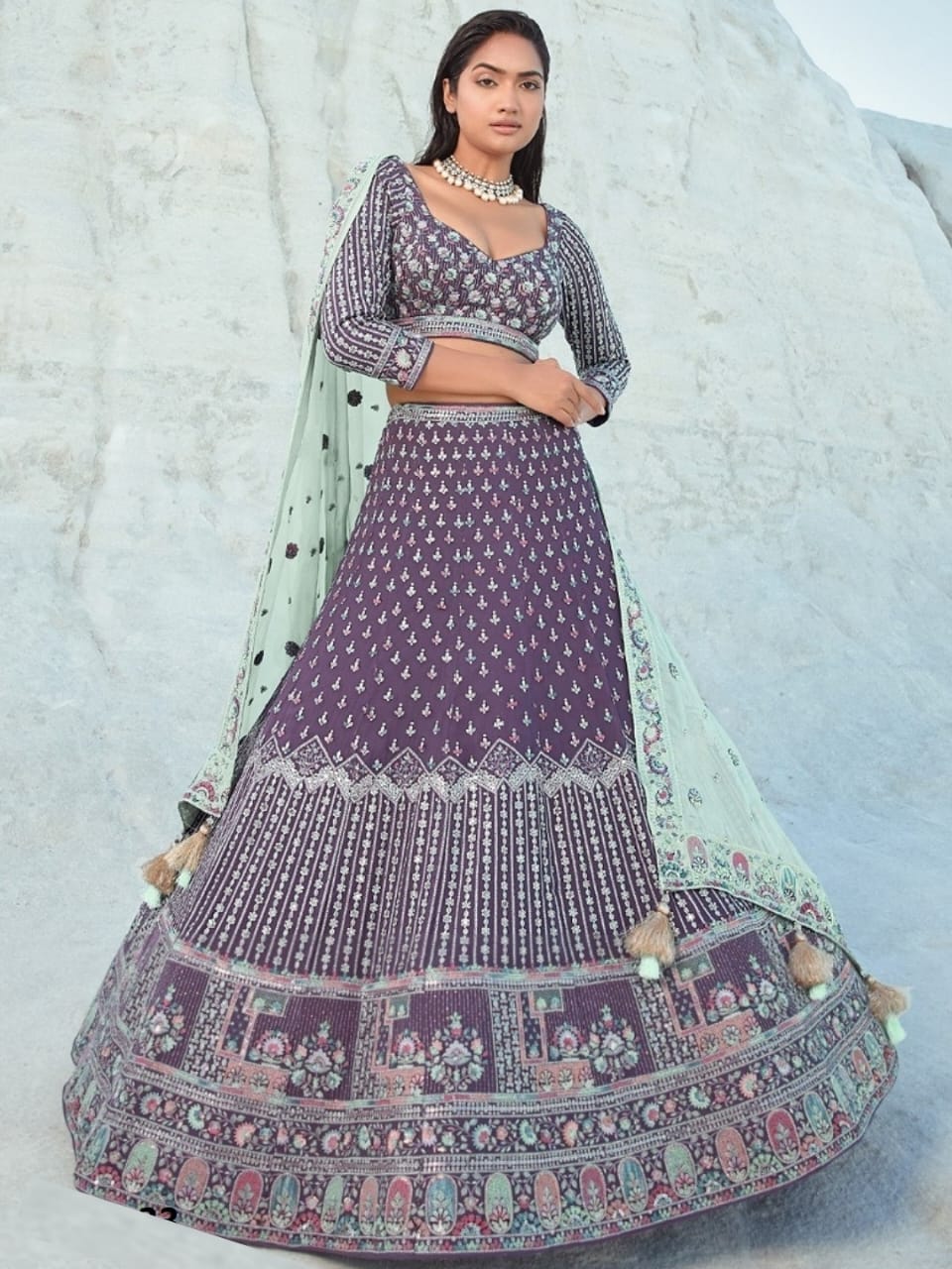 Tailored Violet Georgette Bridal Lehenga