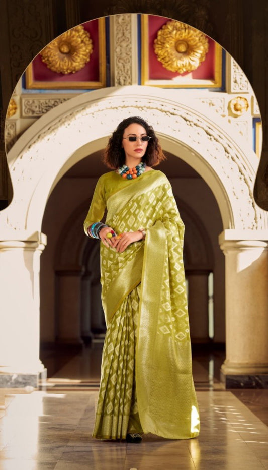 Women Mehendi Green Tissue Silk Saree
