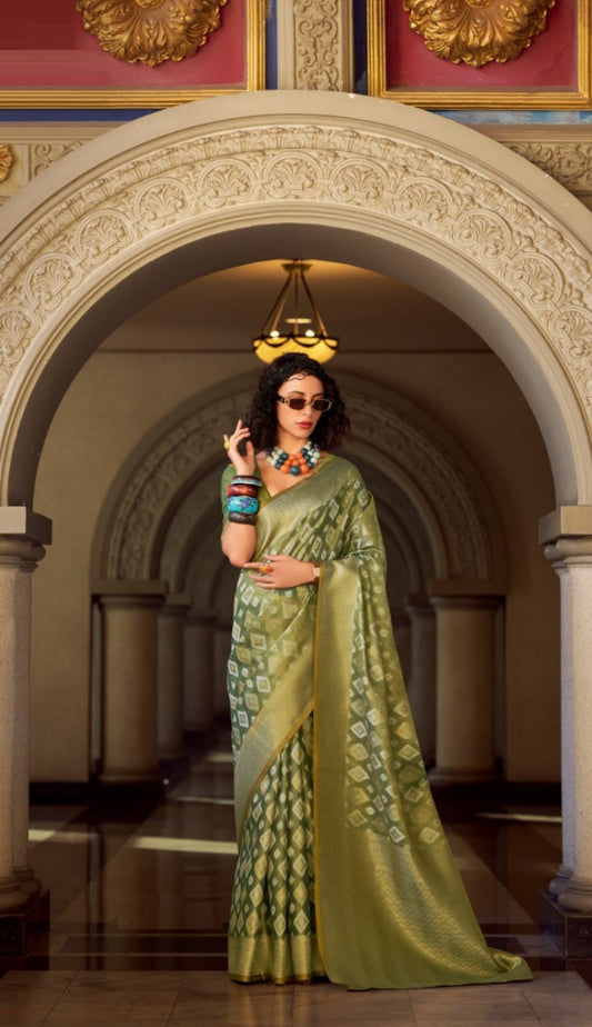 Women Bottle Green Tissue Silk Saree