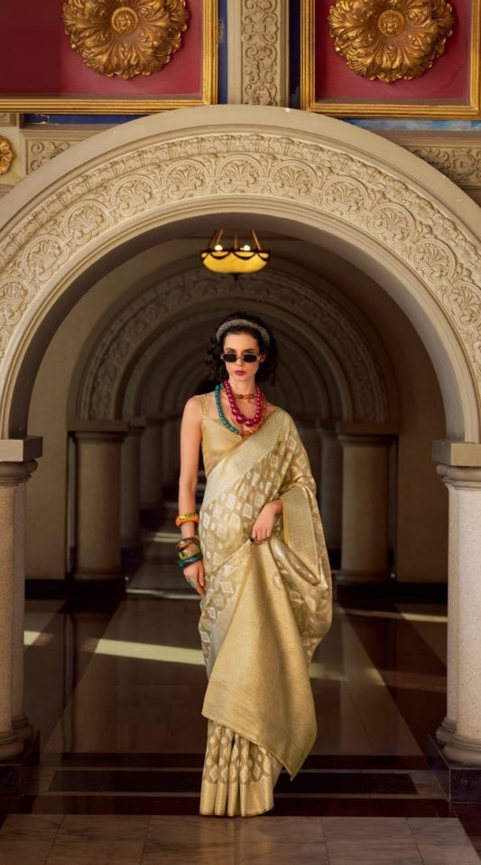 Women Golden Tissue Silk Saree