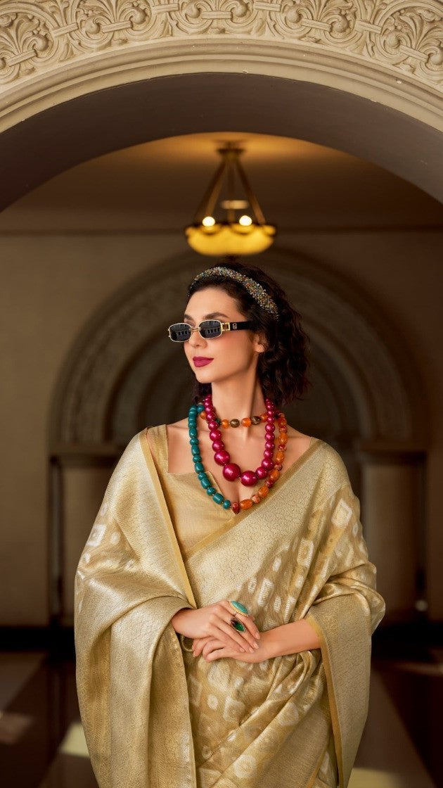 Women Golden Tissue Silk Saree