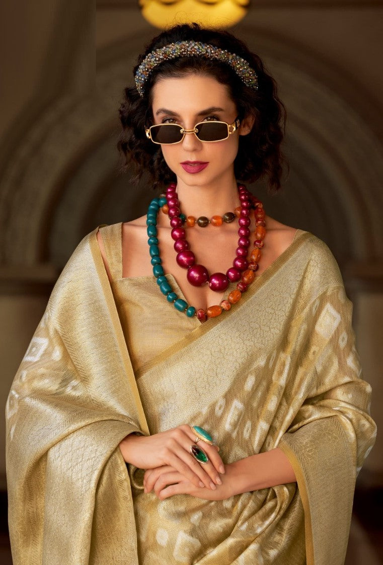 Women Golden Tissue Silk Saree