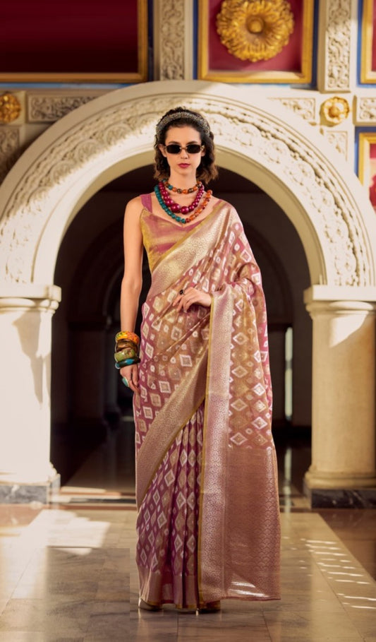 Women Purple Double Shade Tissue Silk Saree