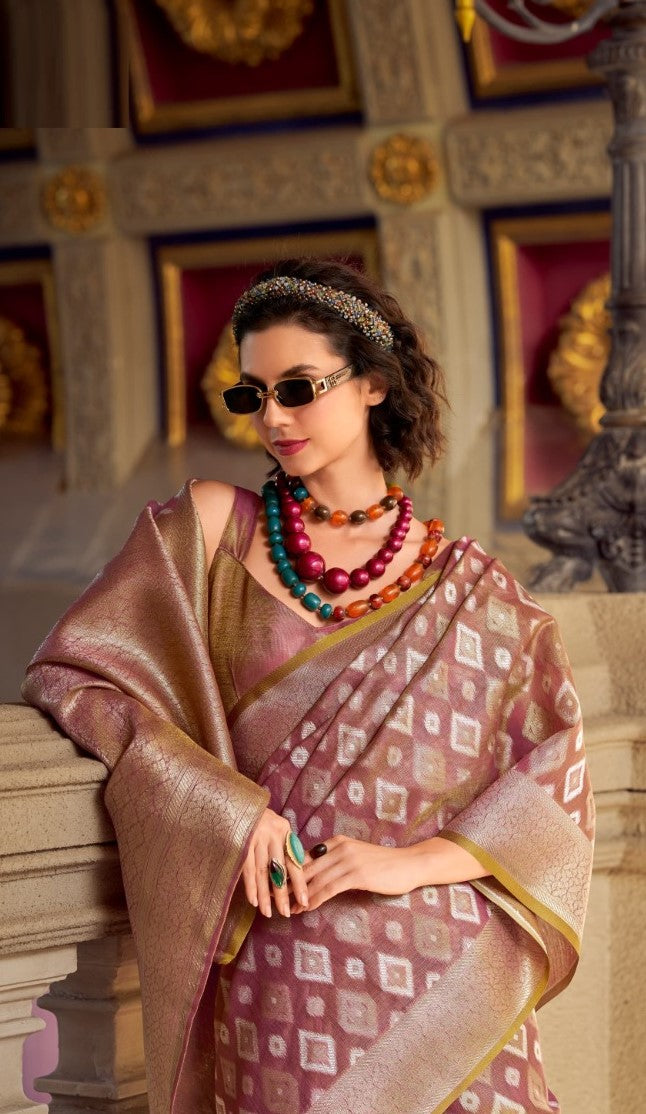 Women Purple Double Shade Tissue Silk Saree