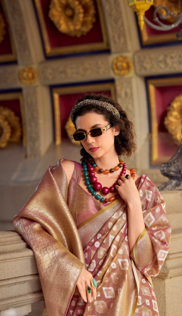 Women Purple Double Shade Tissue Silk Saree