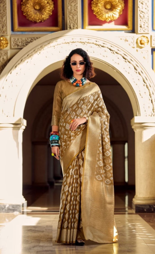 Women Beige Tissue Silk Saree