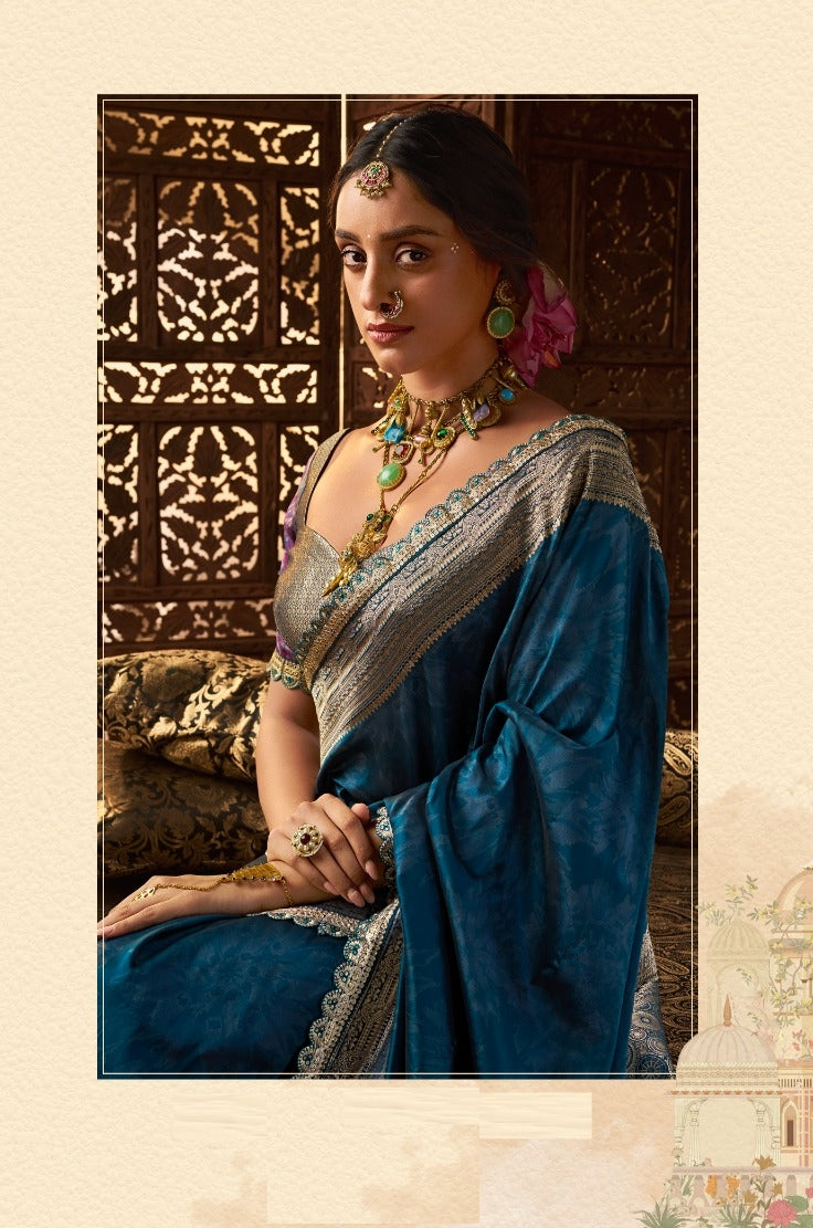 Stunnig Dark Teal Banarasi Silk Saree