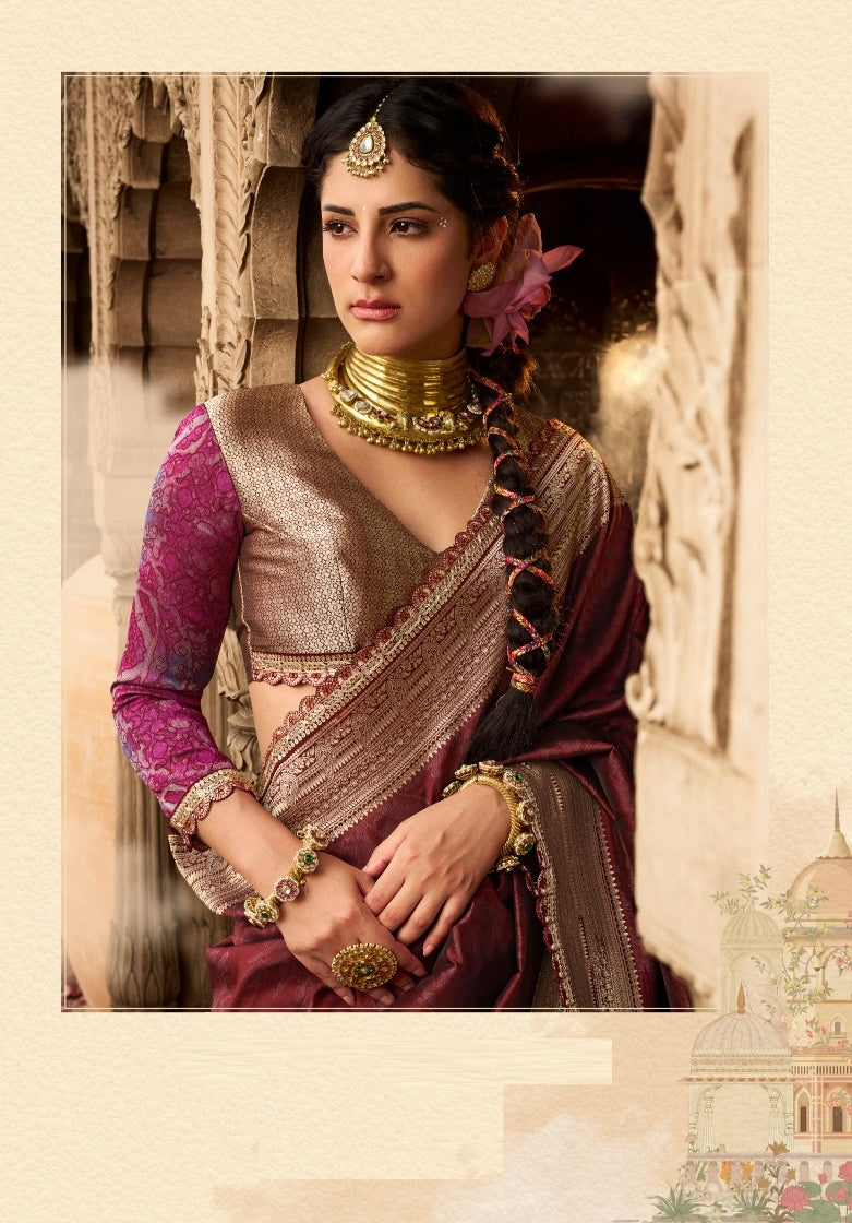 Lovely Rust Banarasi Silk Saree